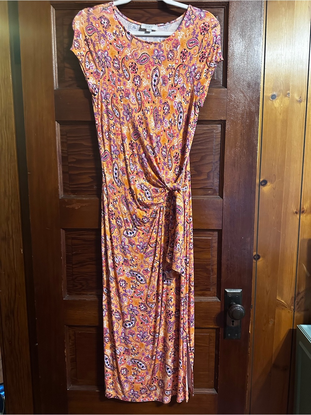LOFT Orange Paisley Tie-Front Maxi Dress